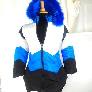Girls Coat Hoodie Blue Black White Size 10/12*